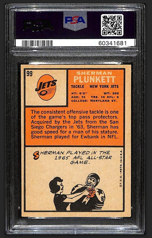 Sherman Plunkett 1966 Topps Card #99 Jets PSA 6 BA209174