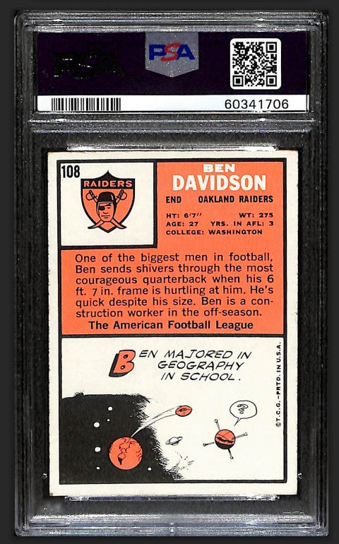 Ben Davidson 1966 Topps Card #108 Raiders PSA 5 BA209181