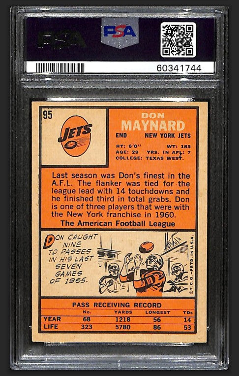 Don Maynard 1966 Topps Card #95 Jets PSA 6 BA209185