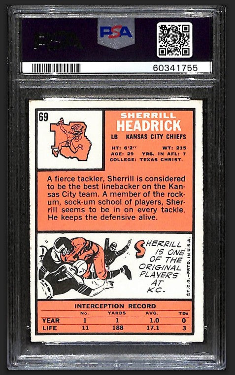 Sherrill Headrick 1966 Topps Card #69 Chiefs PSA 7 BA209187