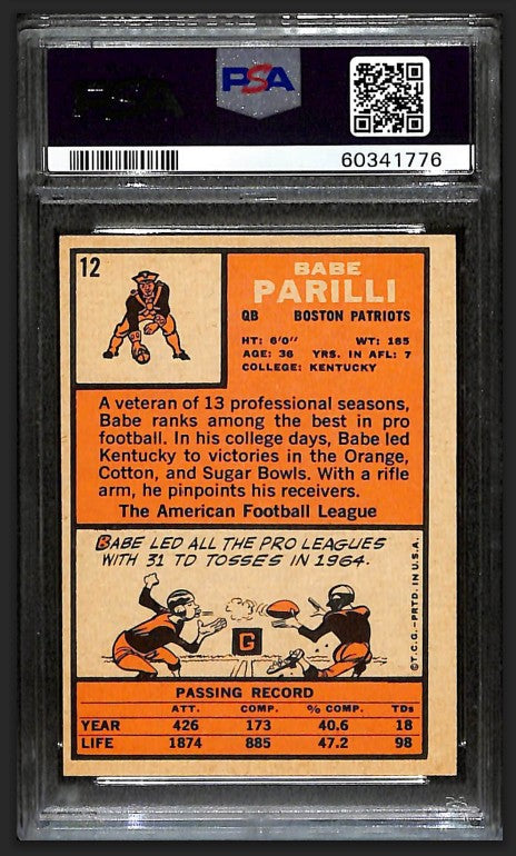 Babe Parilli 1966 Topps Card #12 Patriots PSA 6 BA209194