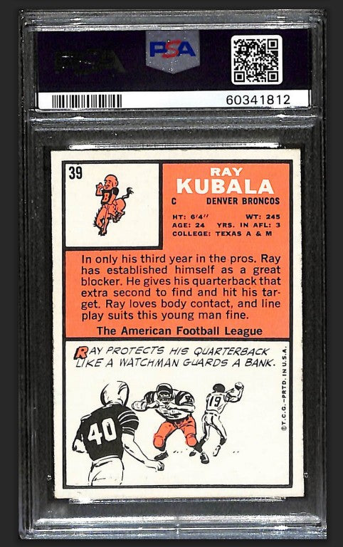 Ray Kubala 1966 Topps Card #39 Broncos PSA 6 BA209199