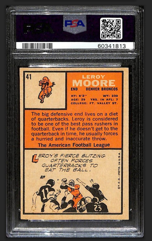 Leroy Moore 1966 Topps Card #41 Broncos PSA 6 BA209200