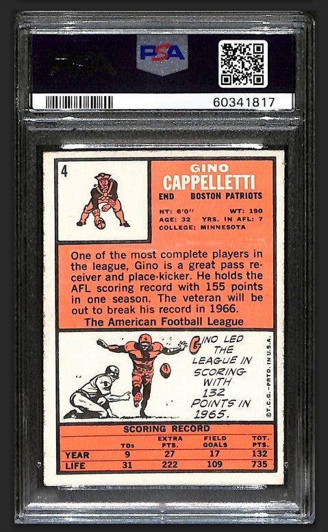 Gino Cappelletti 1966 Topps Card #4 Patriots PSA 5 BA209201