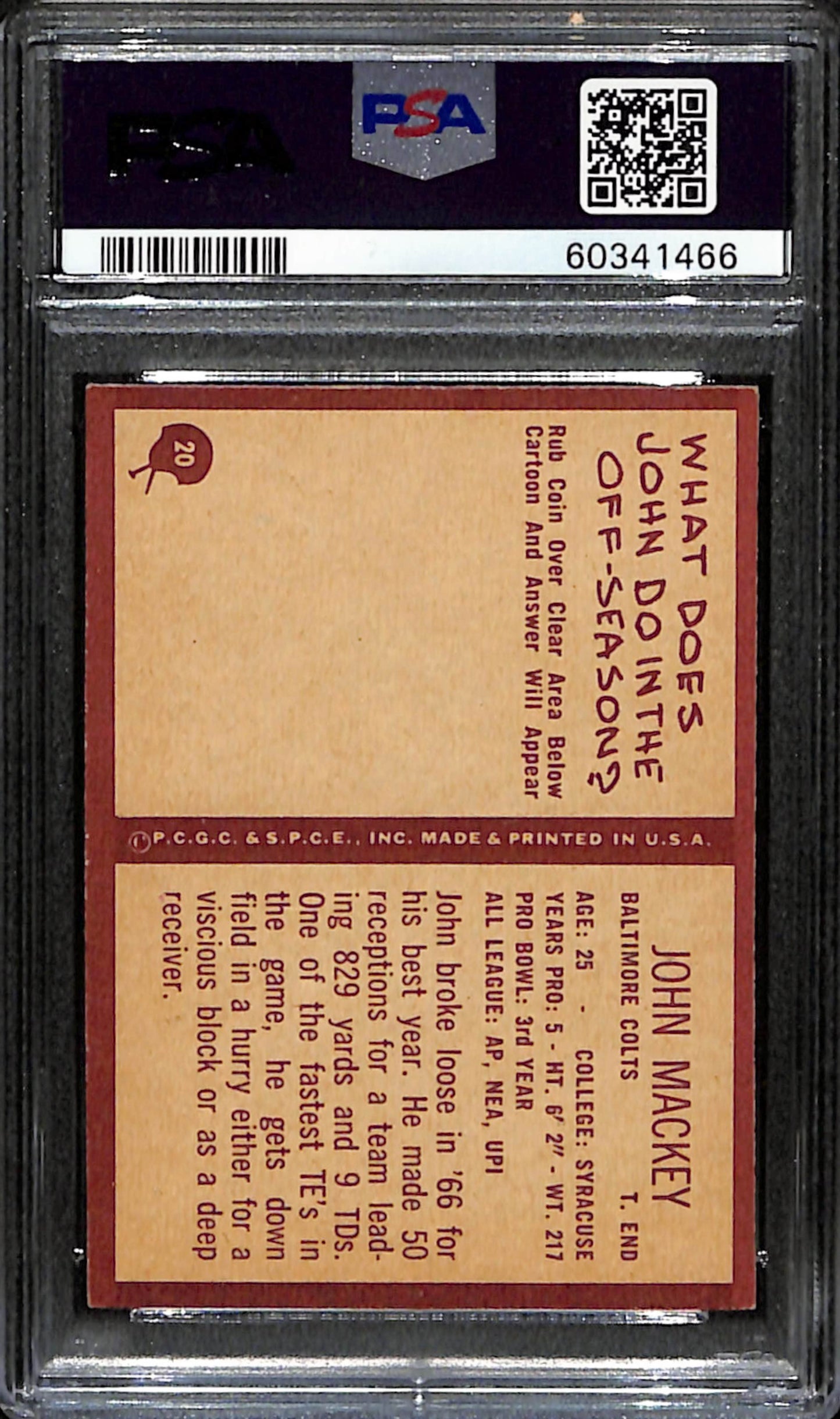 John Mackey HOF 1967 Philadelphia Card #20 Colts PSA 5 BA209110