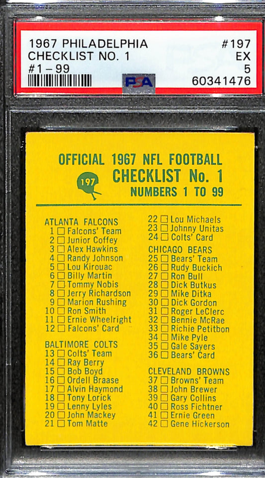 Checklist No. 1 1967 Philadelphia Card #197 #1-99 PSA 5 BA209114