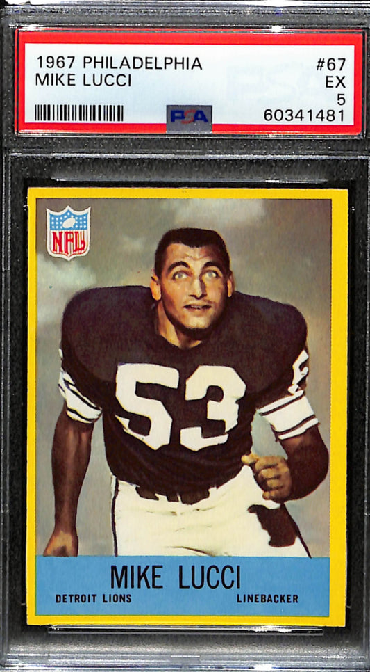 Mike Lucci 1967 Philadelphia Card #67 Lions PSA 5 BA209118