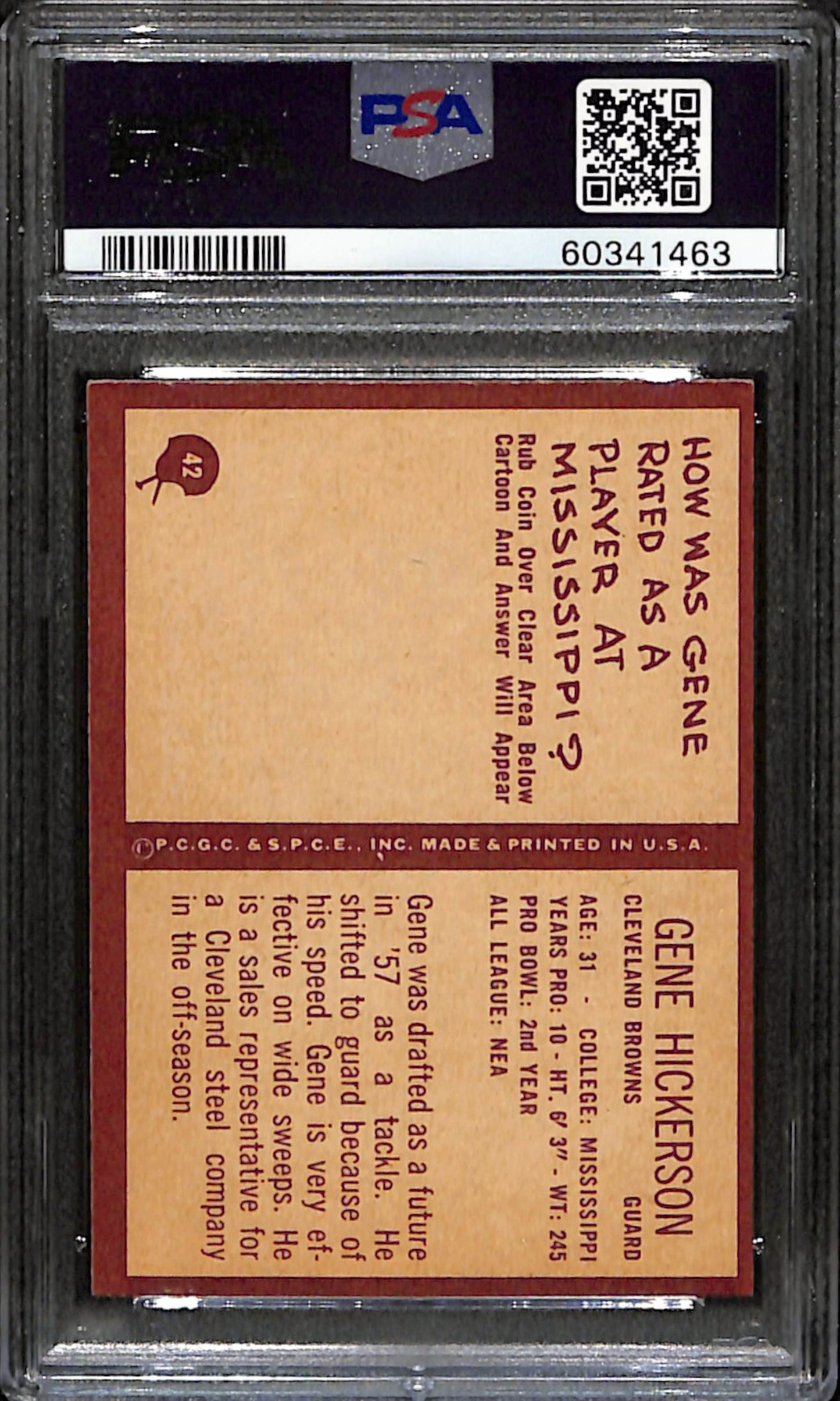Gene Hickerson HOF 1967 Philadelphia Card #42 Browns PSA 6 BA209120