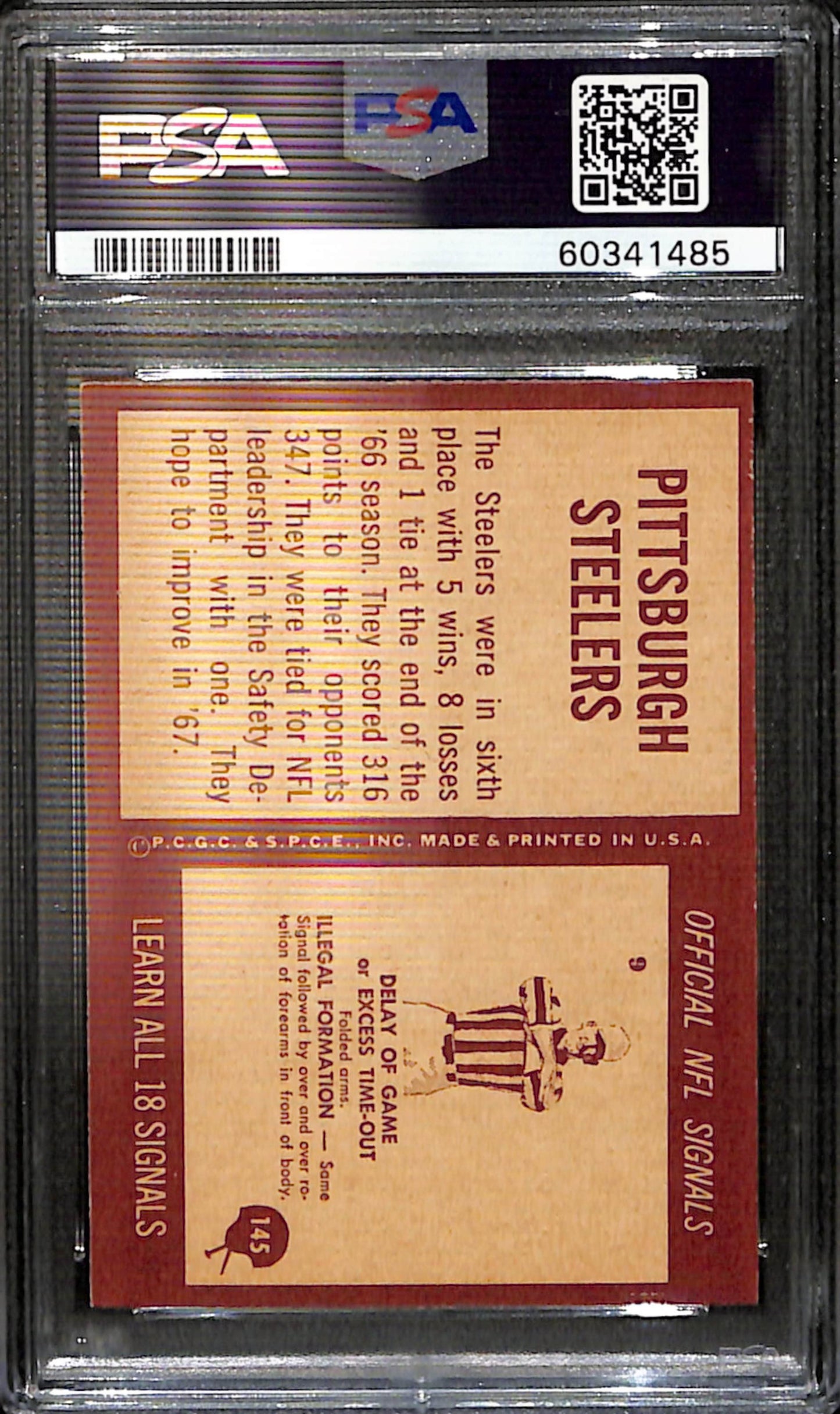 Pittsburgh Steelers 1967 Philadelphia Team Card #145  PSA 6 BA209121