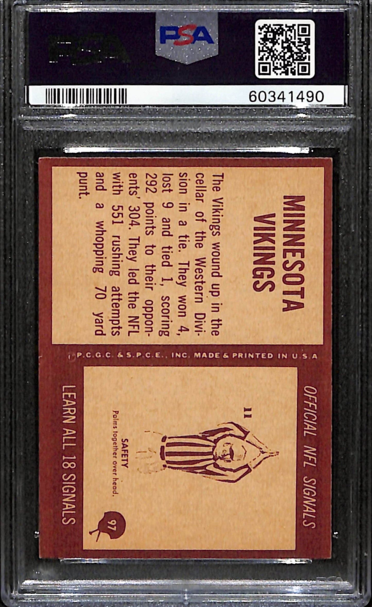 Minnesota Vikings 1967 Philadelphia Team Card #97  PSA 6 BA209123