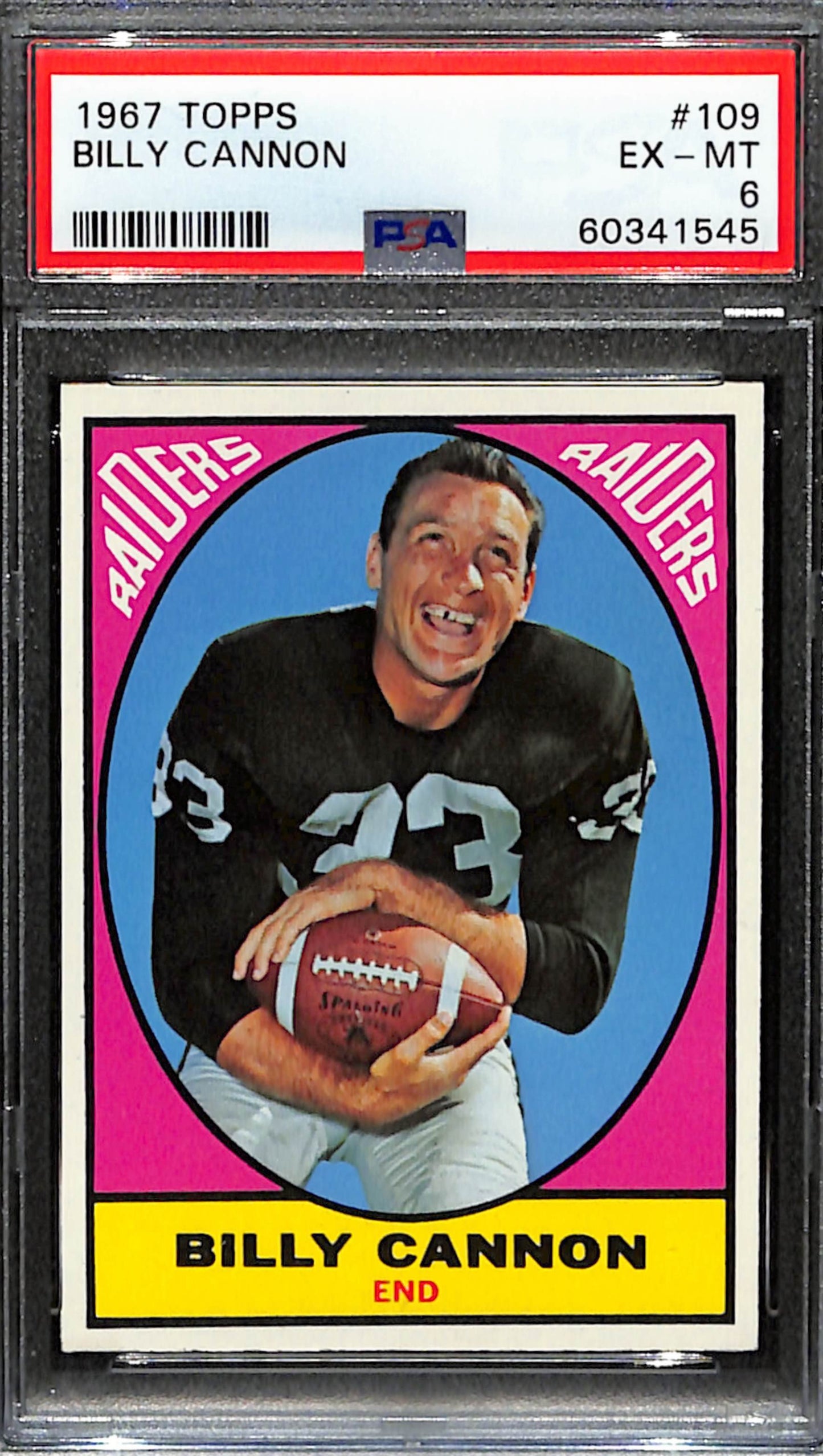 Billy Cannon 1967 Topps Card #109 Raiders PSA 6 BA209128