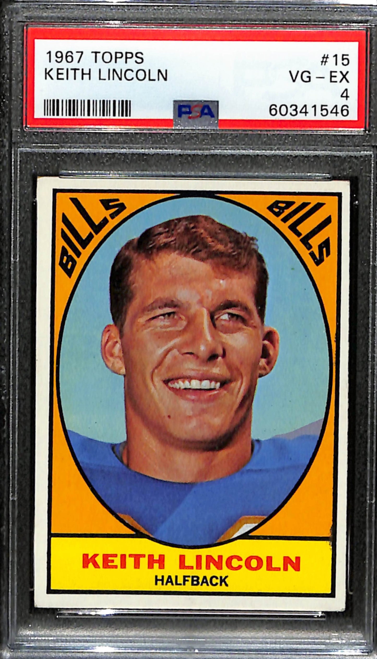 Keith Lincoln 1967 Topps Card #15 Bills PSA 4 BA209129