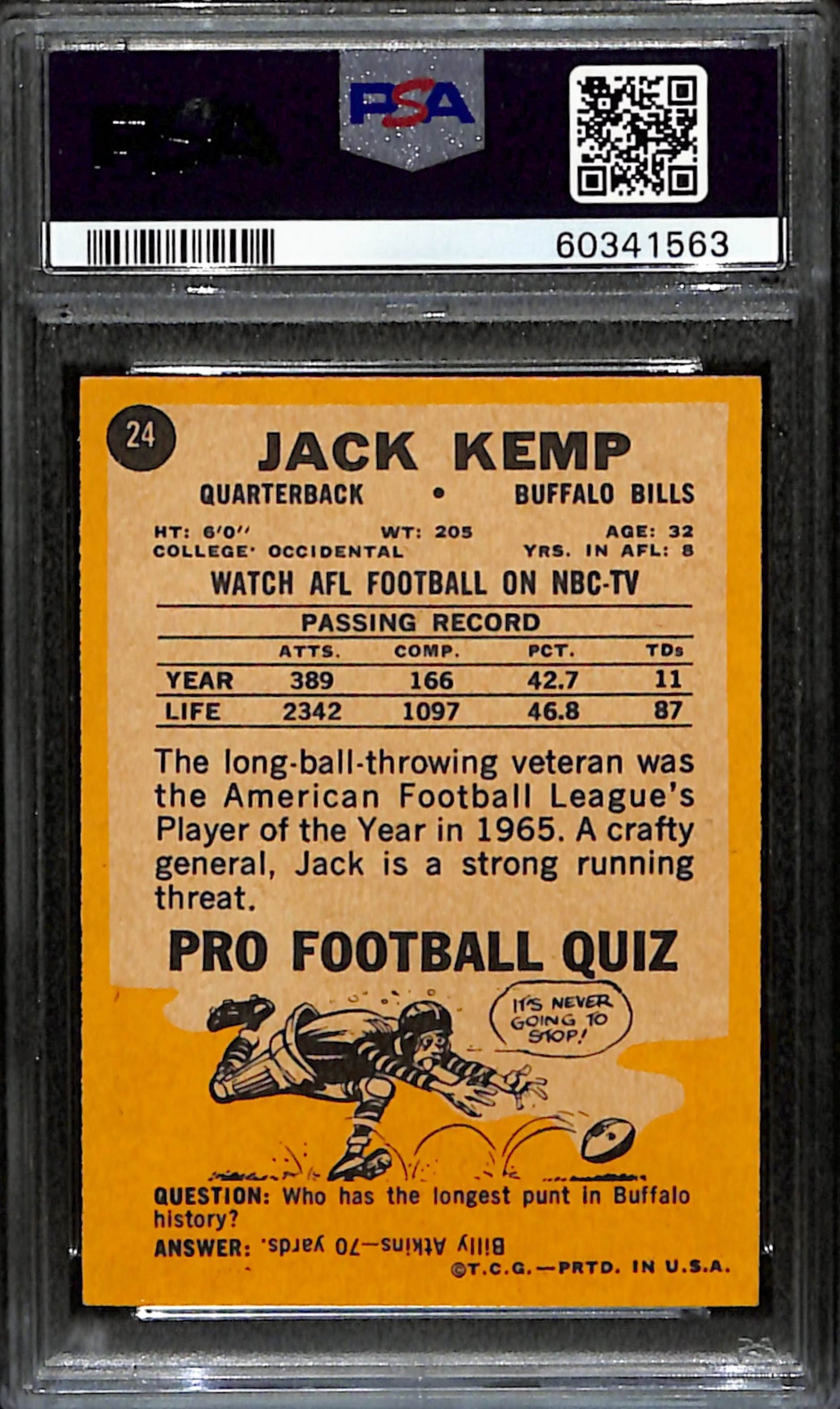 Jack Kemp 1967 Topps Card #24 Bills PSA 5 BA209132