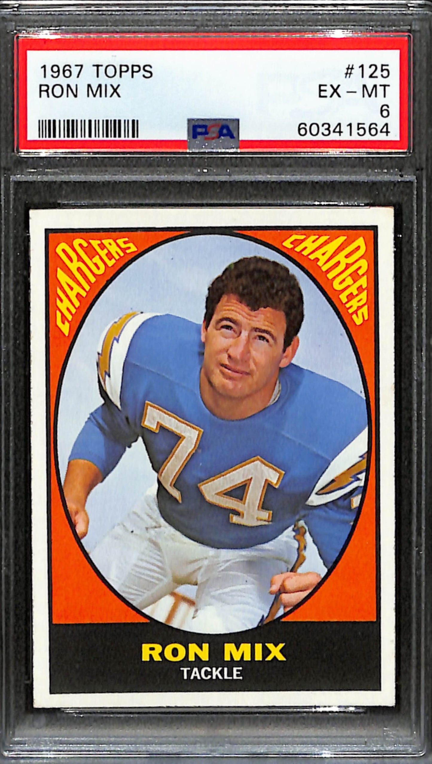 Ron Mix HOF 1967 Topps Card #125 Chargers PSA 6 BA209133