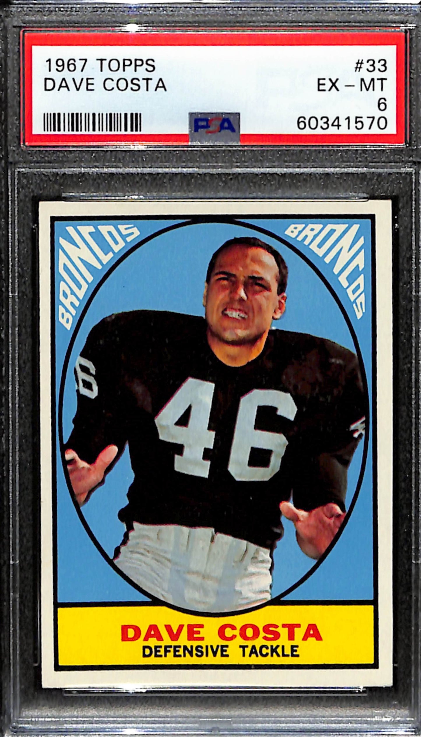 Dave Costa 1967 Topps Card #33 Broncos PSA 6 BA209136