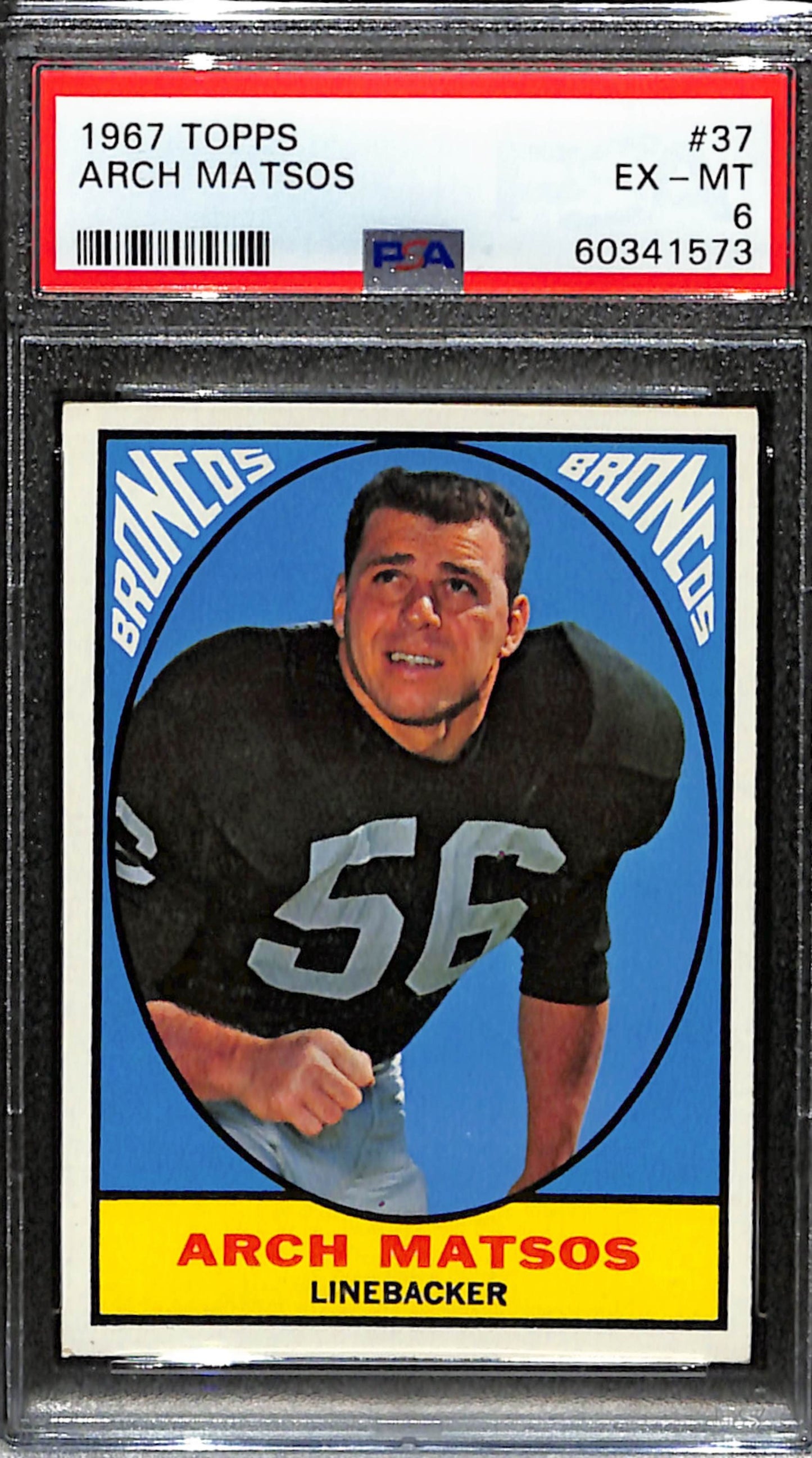 Arch Matsos 1967 Topps Card #37 Broncos PSA 6 BA209138