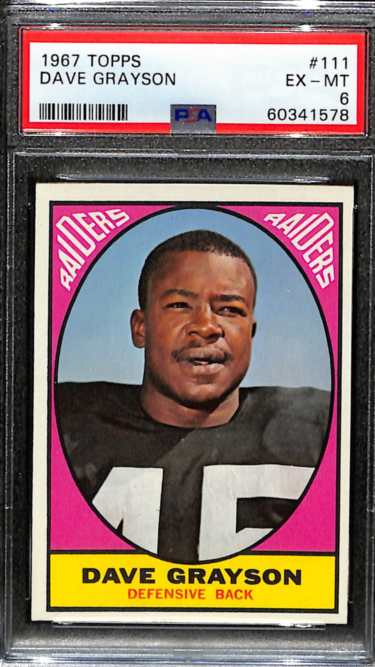 Dave Grayson 1967 Topps Card #111 Raiders PSA 6 BA209141