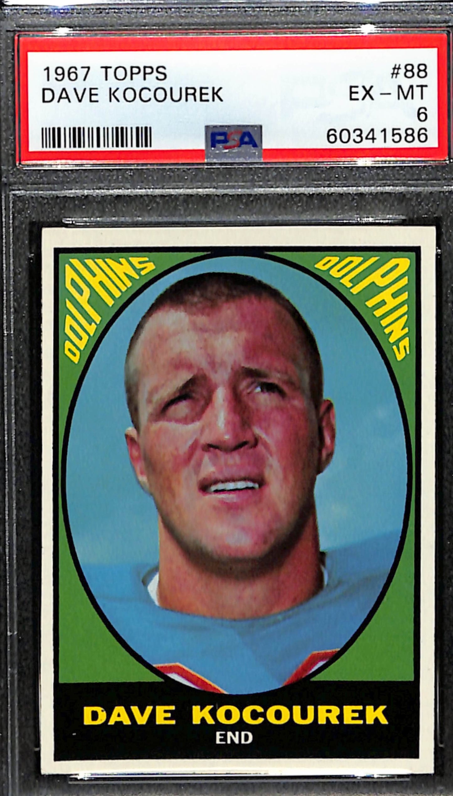 Dave Kocourek 1967 Topps Card #88 Dolphins PSA 6 BA209146