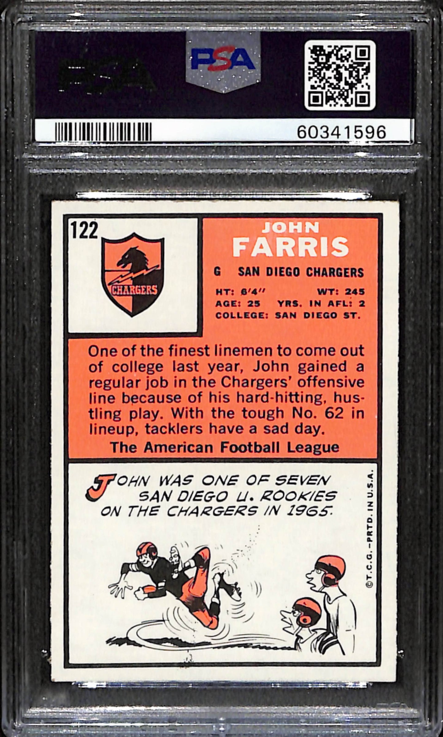 John Farris 1966 Topps Card #122 Chargers PSA 6 BA209152