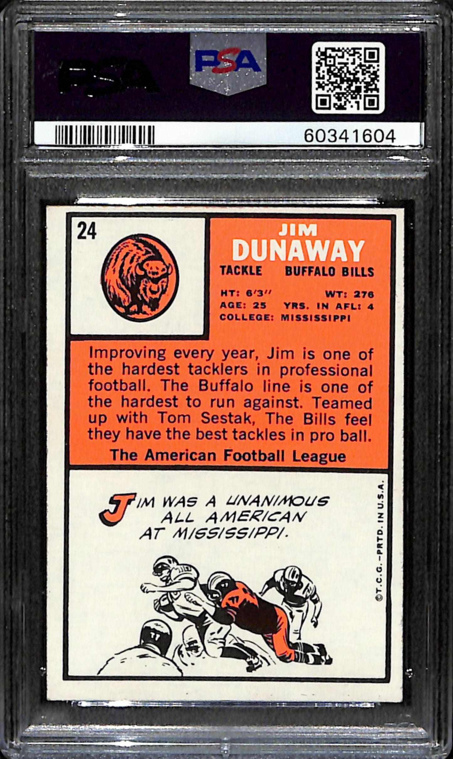 Jim Dunaway 1966 Topps Card #24 Bills PSA 7 BA209153