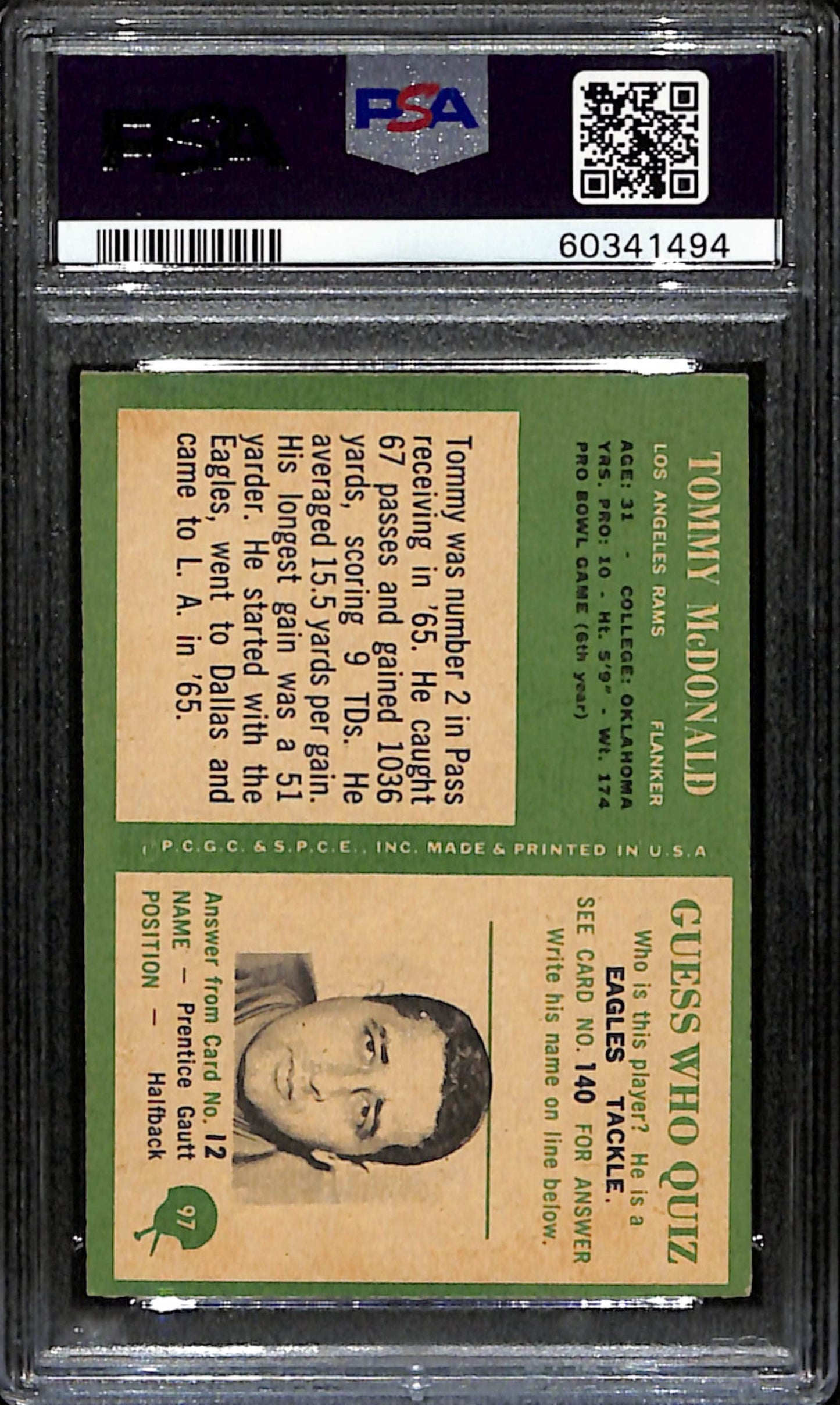 Tommy McDonald HOF 1966 Philadelphia Card #97 Rams PSA 6 BA209155