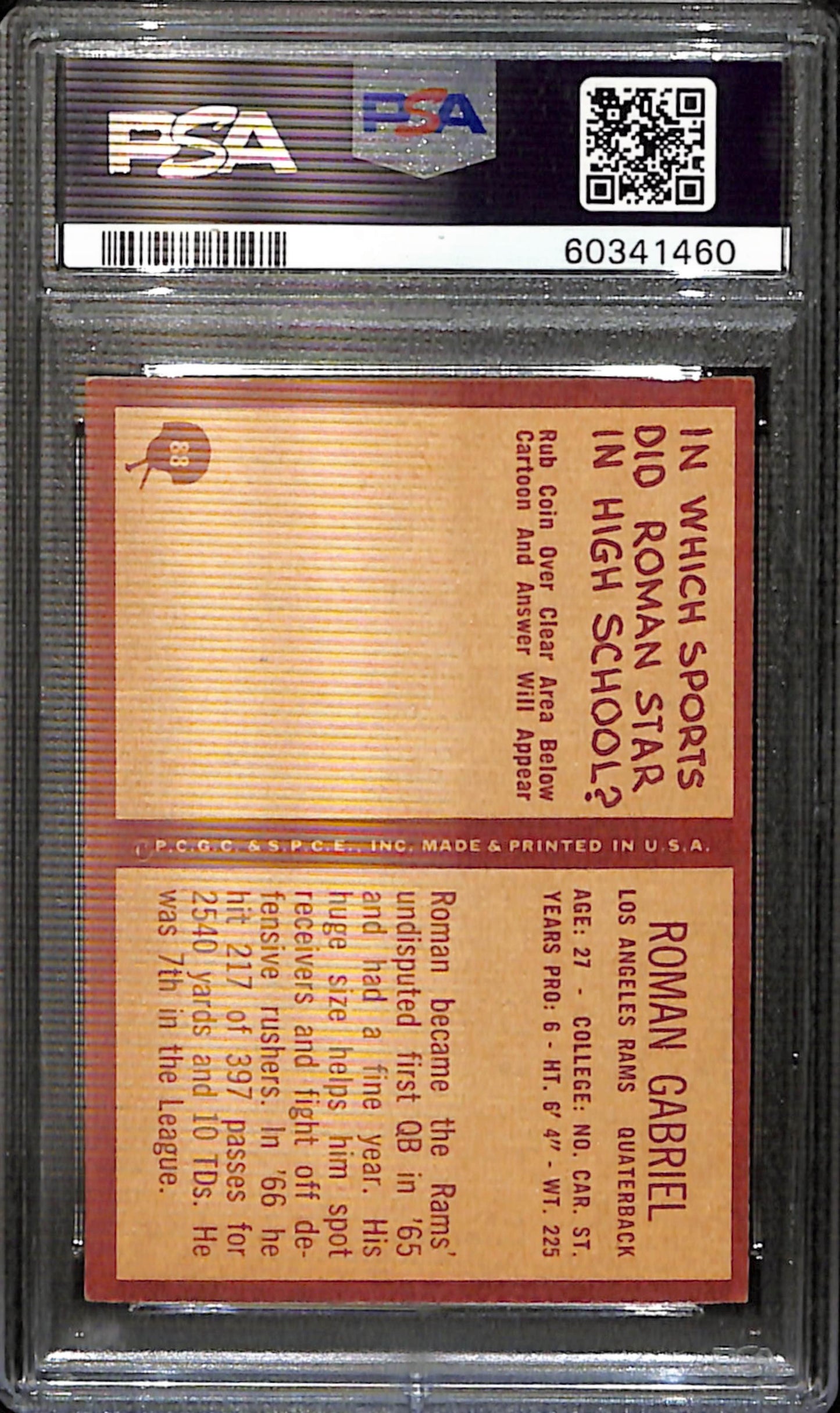 Roman Gabriel 1967 Philadelphia Card #88 Rams PSA 5 BA209108
