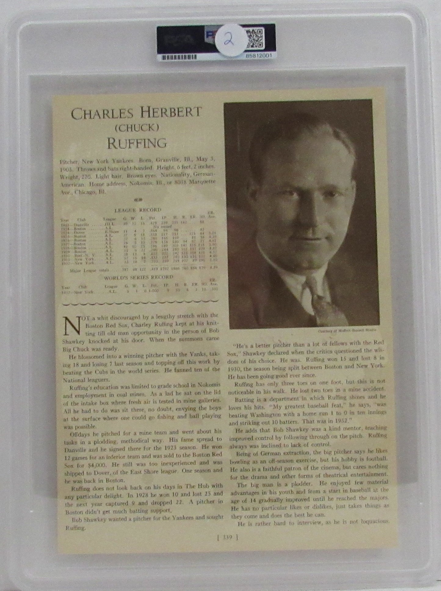 Babe Ruth HOF Yankees Signed/Auto 1933 7.5x10.5 Album Page PSA/DNA  208184