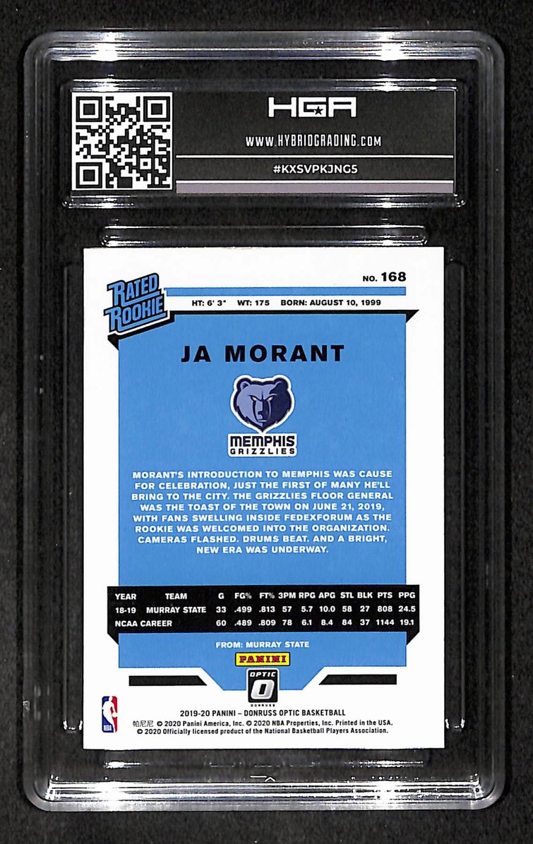 Ja Morant 2019-20 Panini Donruss Optic Rated Rookie Card #168 HGA 8.5 BA209235