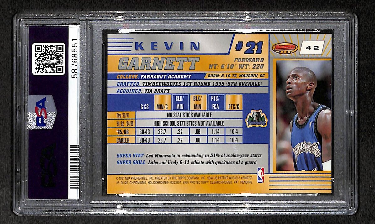 Kevin Garnett HOF 1996 Bowman's Best Card #42 Timberwolves PSA 9 BA209239