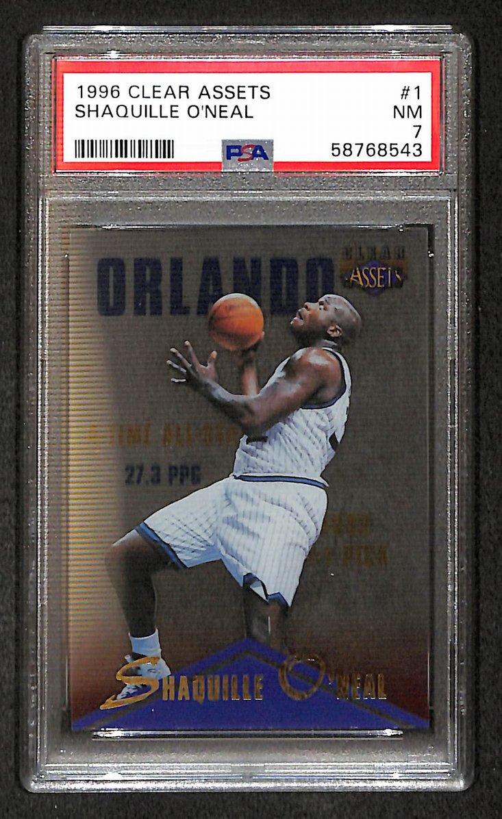 Shaquille O'Neal HOF 1996 Clear Assets Card #1 Magic PSA 7 BA209240