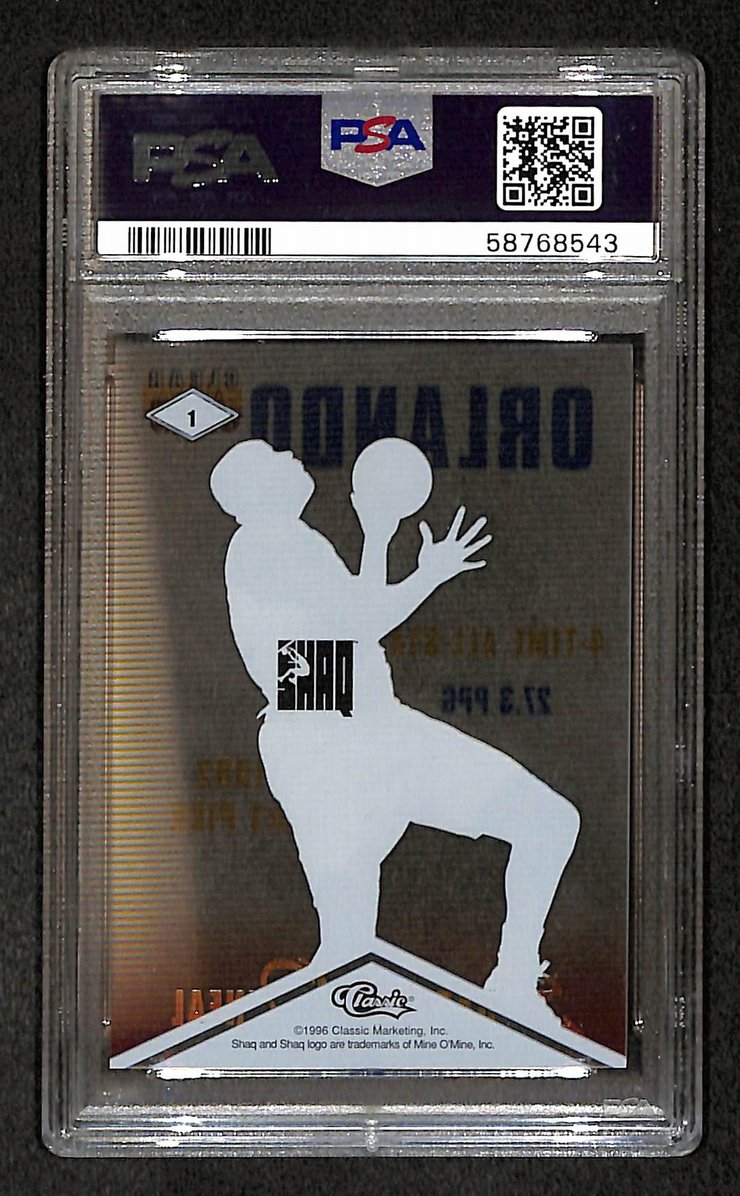 Shaquille O'Neal HOF 1996 Clear Assets Card #1 Magic PSA 7 BA209240