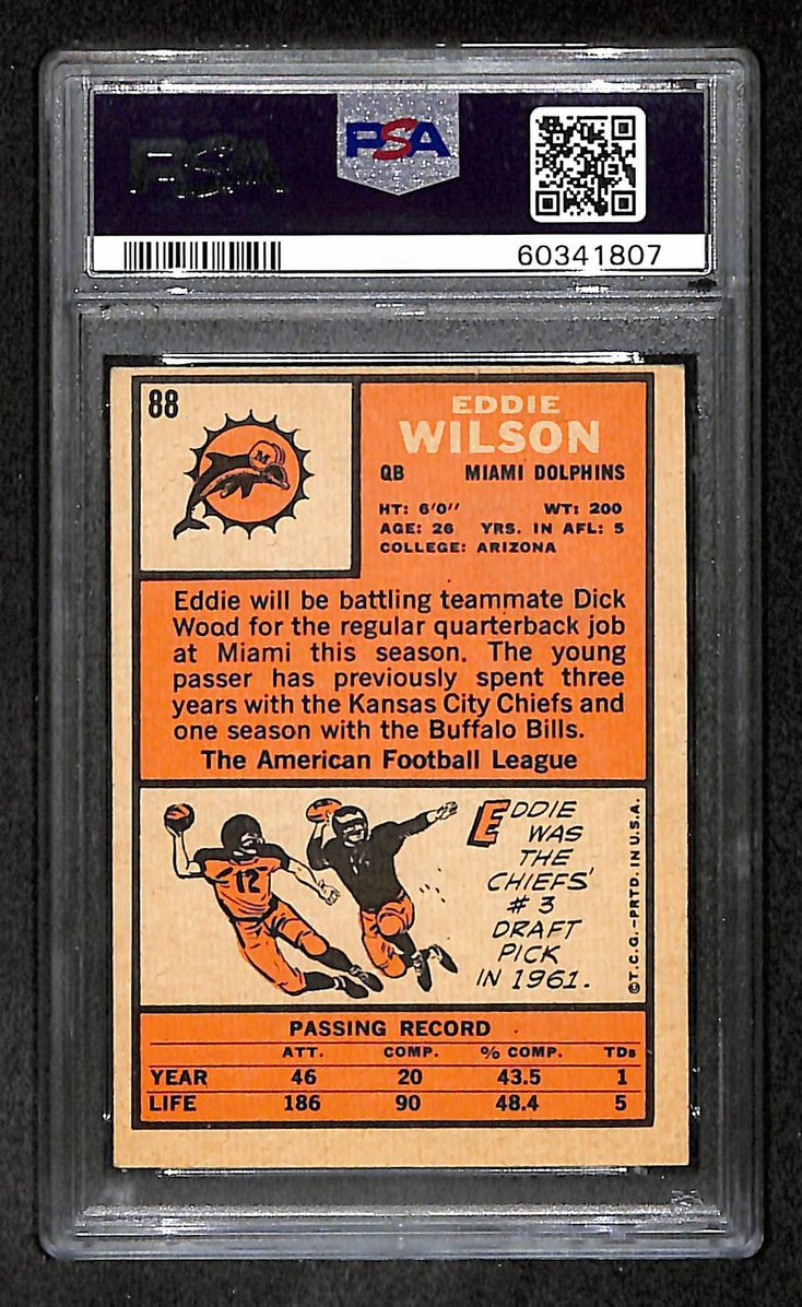 Eddie Wilson 1966 Topps Card #88 Dolphins PSA 5 BA209248