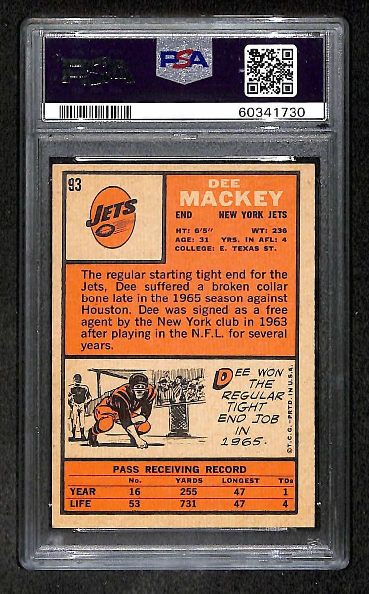 Dee Mackey 1966 Topps Card #93 Jets PSA 5 BA209251