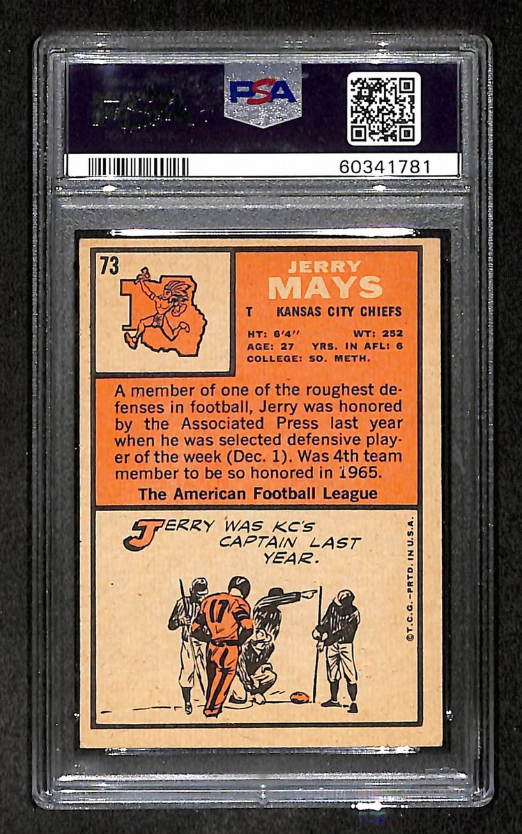 Jerry Mays 1966 Topps Card #73 Chiefs PSA 5 BA209253