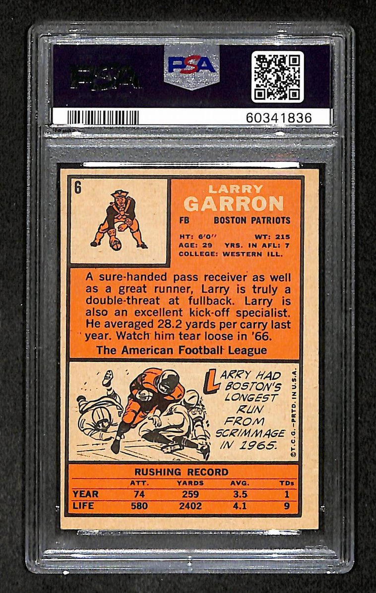 Larry Garron 1966 Topps Card #6 Patriots PSA 5 BA209260