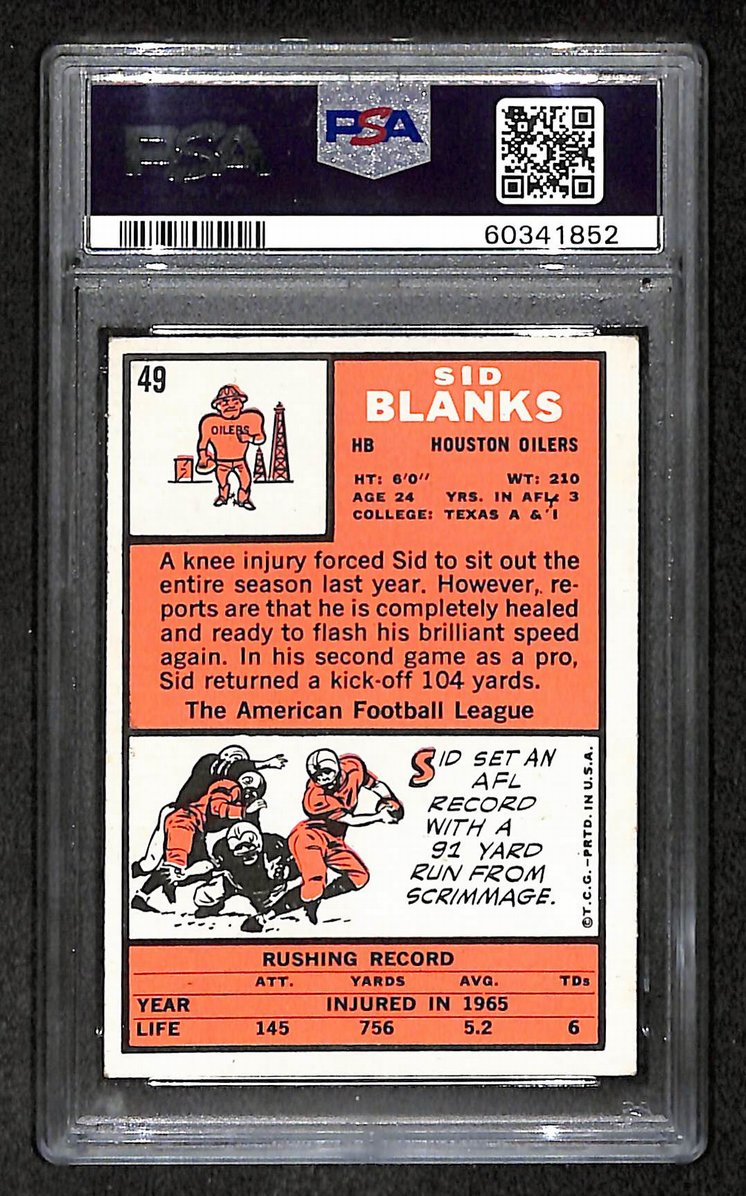 Sid Blanks 1966 Topps Card #49 Oilers PSA 5 BA209267
