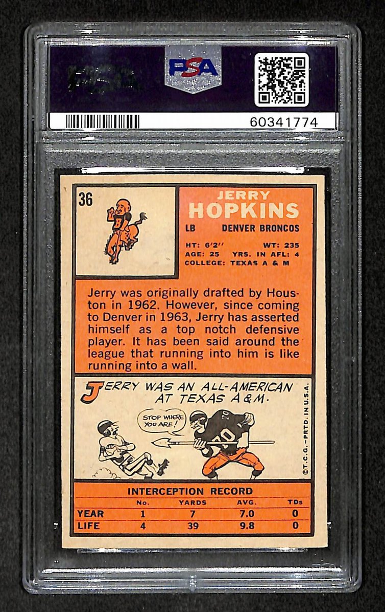 Jerry Hopkins 1966 Topps Card #36 Broncos PSA 4 BA209271