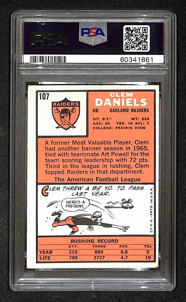 Clem Daniels 1966 Topps Card #107 Raiders PSA 4 BA209282
