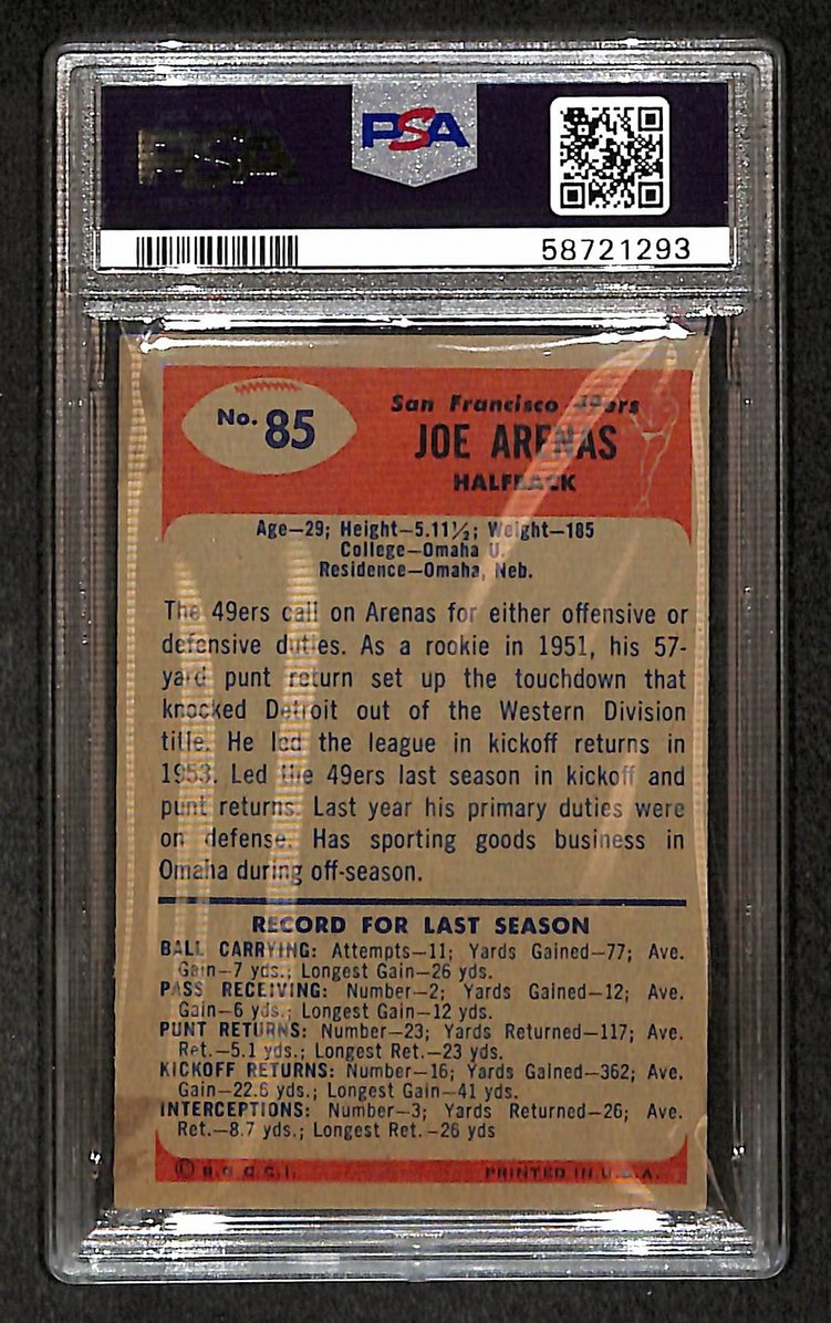 Joe Arenas 1955 Bowman Card #85 49ers PSA 5 BA209292