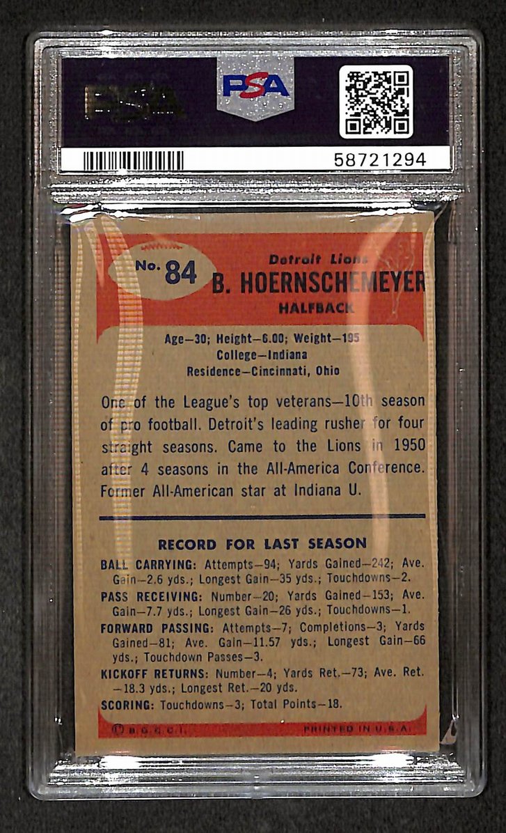 Bob Hoernschemeyer 1955 Bowman Card #84 Lions PSA 4 BA209293