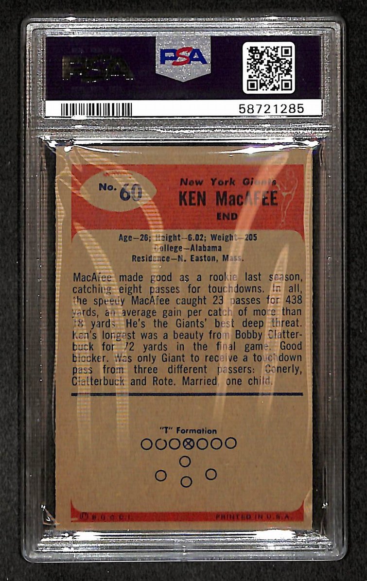 Ken MacAfee 1955 Bowman Card #60 Giants PSA 4 BA209296