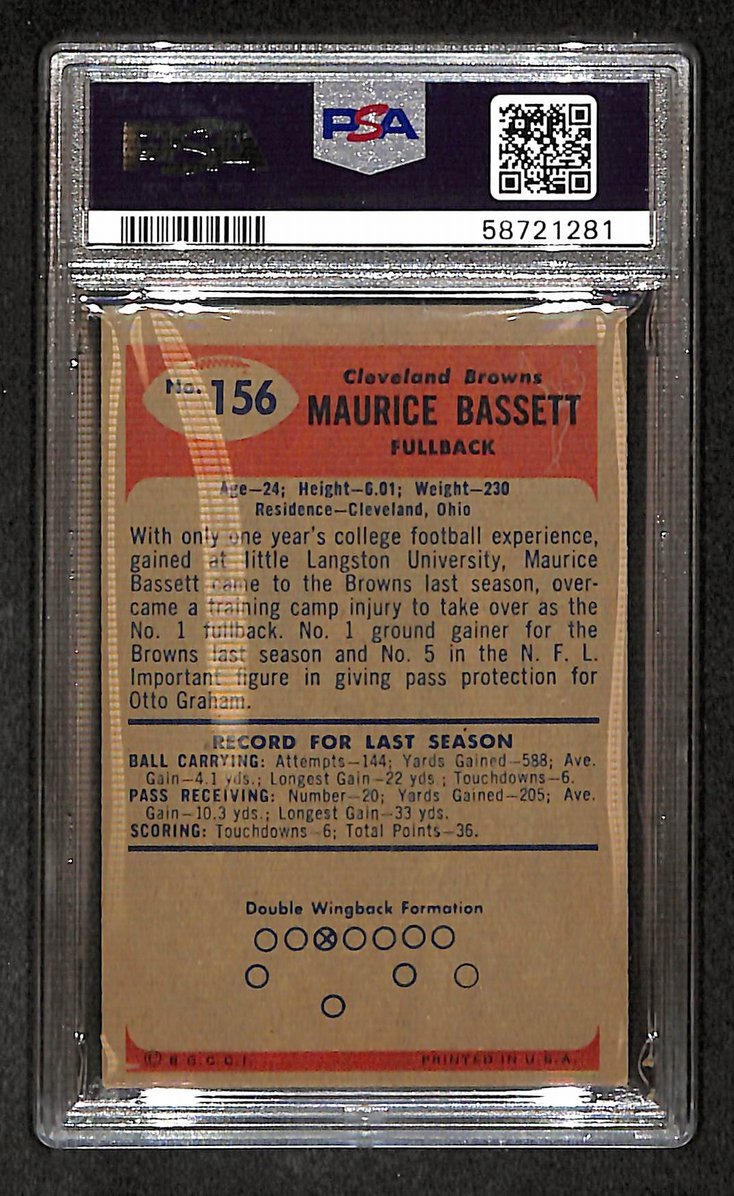 Maurice Bassett 1955 Bowman Card #156 Browns PSA 3 BA209298