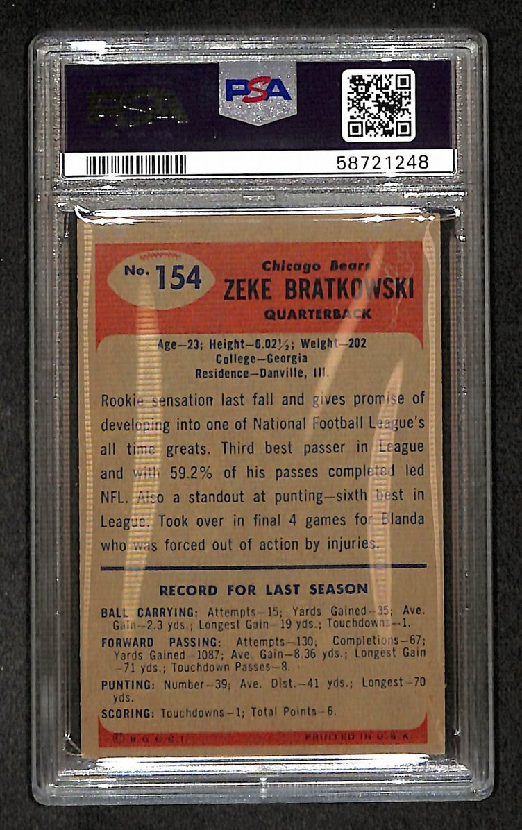 Zeke Bratkowski 1955 Bowman Card #154 Bears PSA 4 BA209300