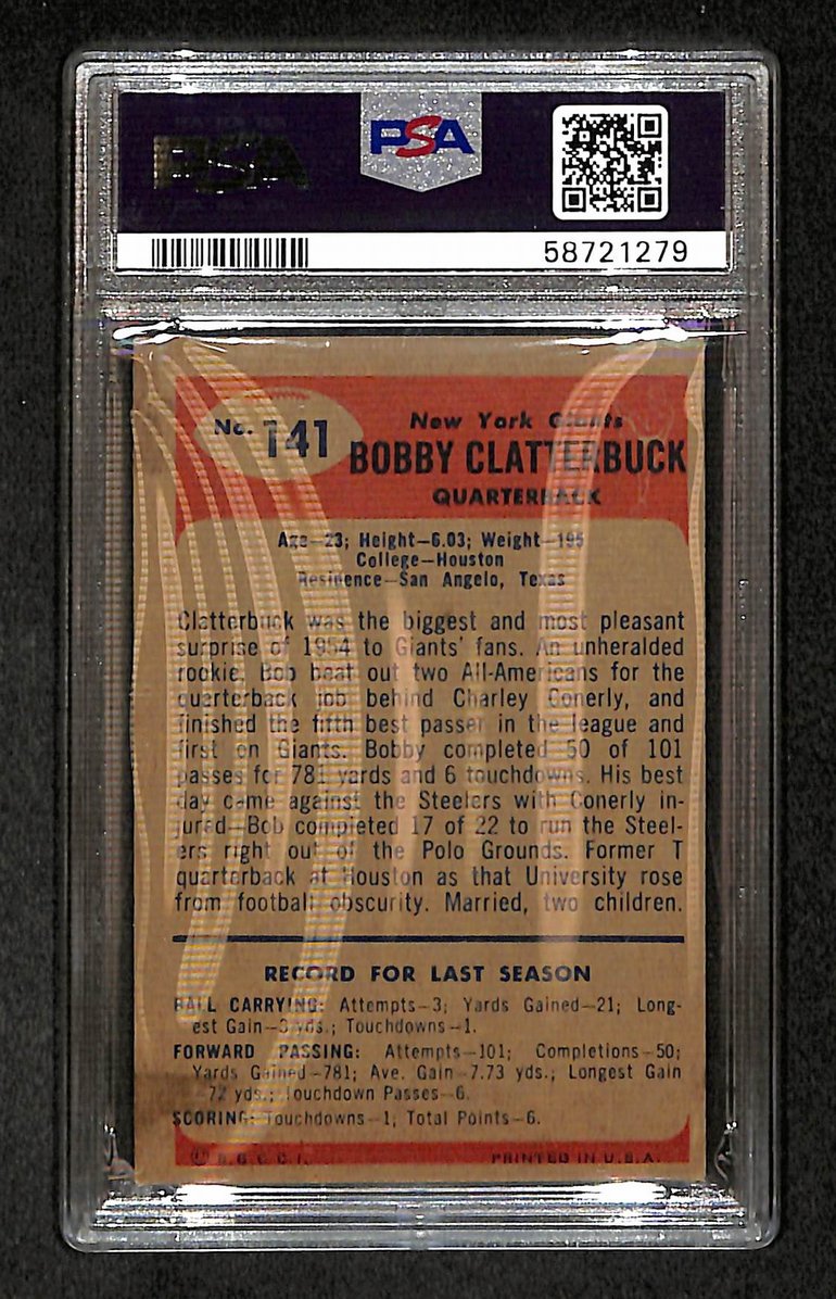 Bobby Clattebuck 1955 Bowman Card #141 Giants PSA 4 BA209303