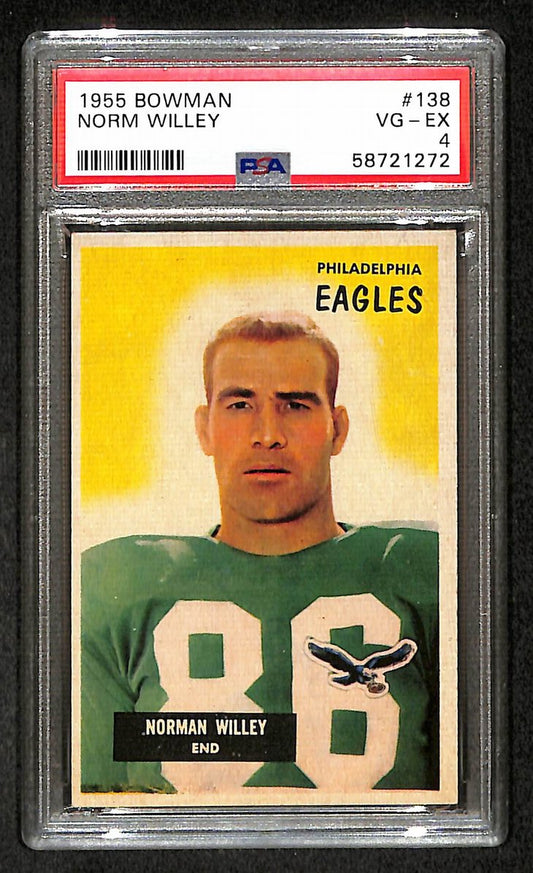 Norm Willey 1955 Bowman Card #138 Eagles PSA 4 BA209304