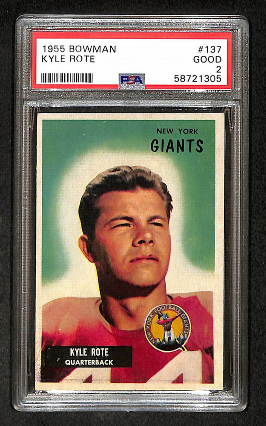 Kyle Rote 1955 Bowman Card #137 Giants PSA 2 BA209305