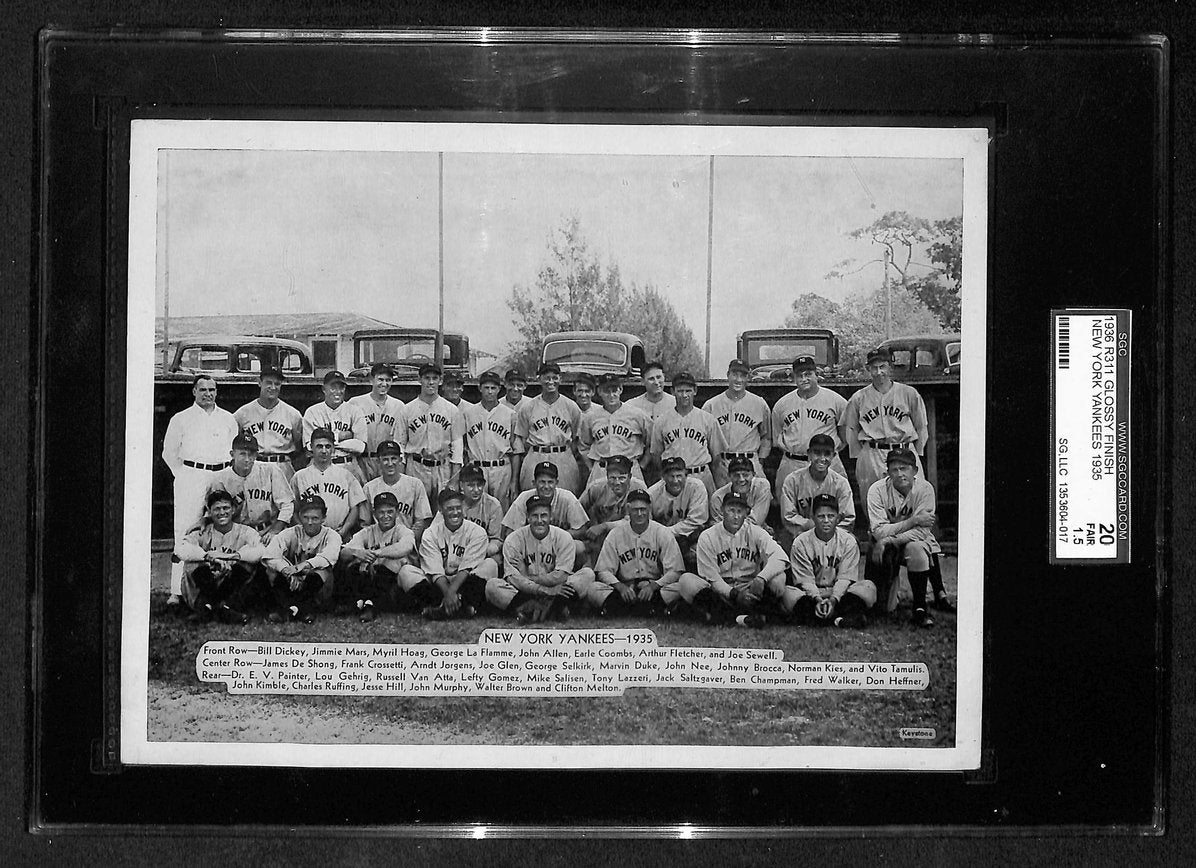 1935 New York Yankees B&W 1936 R311 Glossy Finish Team Photo SGC 20 Fair 209231