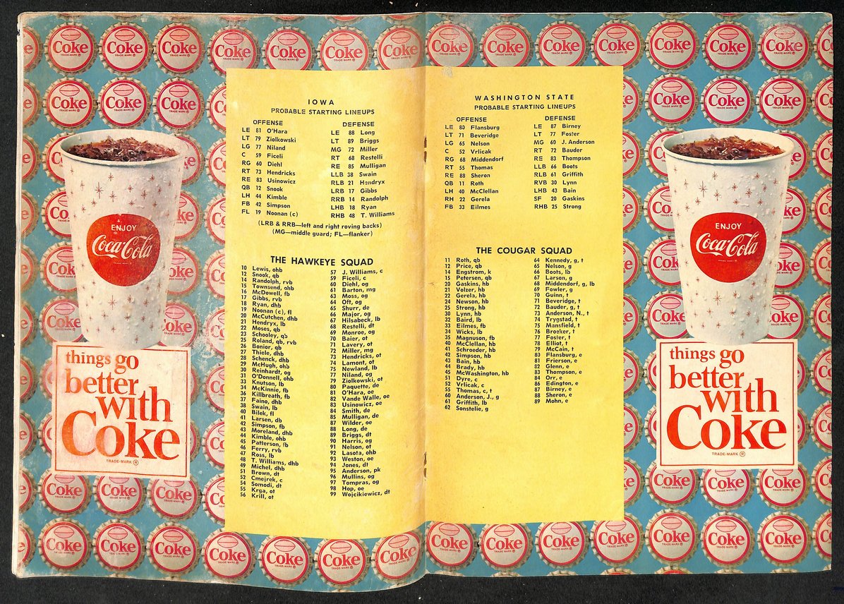 1965 Washington State vs Iowa - Iowa Stadium Official Program 209330