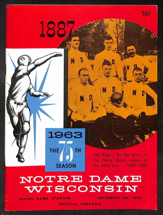 1963 Notre Dame vs Wisconsin - Notre Dame Stadium Official Program Clean 209331