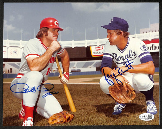 Pete Rose & George Brett HOF Autographed/Signed 8x10 Photo Reds Royals JSA 9832